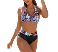 Maillot De Bain Femme 2 Pieces Push Up Rembourré Gainant Taille Haute Ventre Plat Bikini Maillots Deux Pièces Haut Crochet Mayo Brassiere Amincissant Sexy Swimwear Vintage Sexy Halter Col V Beachwear