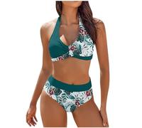 Maillot De Bain Femme 2 Pieces Push Up Taille Haute Vintage Bikini Femme 2 Pieces Menstruel Amincissant Piscine Ensembles Shorty Ronde String Brassiere Swimsuit(Vert foncé,S)