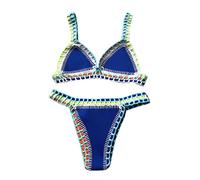 Maillot De Bain Femme 2 Pieces Sexy Couleur Vive Patchwork Fait Main Crochet pour La Plage Maillot de Bain String Push-up Triangle Bikini Set de Plage Taille Haute Swimwear