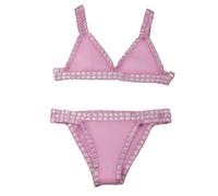 Maillot De Bain Femme 2 Pieces Sexy Couleur Vive Patchwork Fait Main Crochet pour La Plage Maillots Deux PièCes Push Up Triangulaire en Crochet Ethnique Haut Et Bas De Bikini Taille Basse String