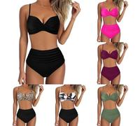 Maillot de Bain Femme 2 Pieces Sexy Push Up Bikini Ensemble Ventre Plat Taille Haute Rembourré Swimwear Couleurs Unie Hauts de Maillots et Bas de Bikini Femme Amincissant Maillot de Bain