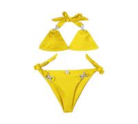 Maillot De Bain Femme 2 Pieces Shorty Ronde Piece Nouveau Sexy Couleur Unie Embedding Bikini Split Maillots De Bain Multi Couleur Ensemble Femme Ete Maillot Grande Taille (Yellow, L)