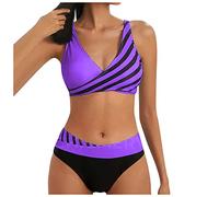 Maillot De Bain Femme 2 Pieces Shorty Taille Haute Amincissant Bikini Femme 2 Pieces Grande Taille Ronde Piscine Ensembles Push Up Vintage Brassiere Tanga Swimsuit Mes Commandes(Violet,M)