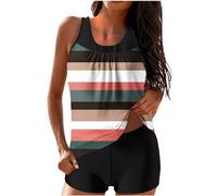 Maillot de Bain Femme 2 Pièces Shorty Tankini Dos Nu à Bretelle Grande Taille Push Up Bikini Rayures Maillots de Bain Fille Soldes Swimwear de Plage D'éTé Spaghetti Swimsuit Pas Cher