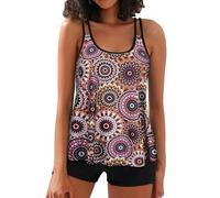 Maillot de Bain Femme 2 Pièces Shorty Tankini Dos Nu à Bretelle Push Up Bikini Rayures