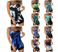 Maillot De Bain Femme 2 Pieces Shorty Tankini Grande Taille Ensemble Maillot De Bain Taille Haute Amincissant Ete Swimwear Tankini Dos Nu à Bretelle Push Up Bikini Rembourré
