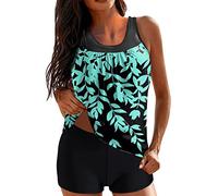 Maillot de Bain Femme 2 Pieces Shorty Tankini Grande Taille Ensemble Maillots de Bain Taille Haute Amincissant avec Armature Ete Swimwear de Plage Beachwear Été Tankini