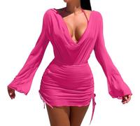 Maillot De Bain Femme 2 PièCes Swimsuit Women Womens Bathing Suits Solid Color Strap Sexy Bikini Set with Cover Up Dress Maillot De Bain Femme 1 (Hot Pink, S)