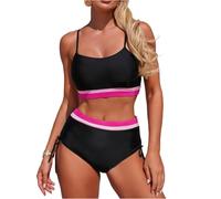 Maillot De Bain Femme 2 Pieces Taille Haute Bikini Torsade Bretelles Reglables Push Up Gainant Ventre Plat Cache Ventre Slim Confortable Plage Vacances Eté F_Noir， F_Noir