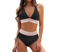 Maillot de Bain Femme 2 Pieces Taille Haute Col V Triangle Bikini Set Spaghetti Bretelles Push Up Sexy Maillots de Plage Élégant Swimwear Ensemble de Swimsuit pour Femmes