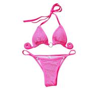 Maillot De Bain Femme 2 Pieces Taille Haute Gainant Bikini String Sexy Ensemble De Bikinis Push-Up Rembourré Chic Col V Brésilien pour La Plage Les Vacances La Piscine Le Spa