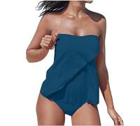 Maillot de Bain Femme 2 Pièces Tankinis Couleur Unie Sexy Élégant Maillots de Bain sans Bretelles Amincissant Hors des épaules Swimsuit Décontracté Ample Robe de Plage Swimwear pour Natation Piscine
