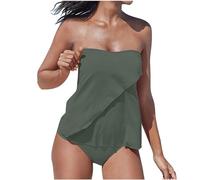 Maillot de Bain Femme 2 Pièces Tankinis Couleur Unie Sexy Élégant Maillots de Bain sans Bretelles Amincissant Hors des épaules Swimsuit Décontracté Ample Robe de Plage Swimwear pour Natation Piscine