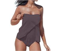 Maillot de Bain Femme 2 Pièces Tankinis Couleur Unie Sexy Élégant Maillots de Bain sans Bretelles Amincissant Hors des épaules Swimsuit Décontracté Ample Robe de Plage Swimwear pour Natation Piscine