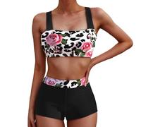 Maillot De Bain Femme 2 Pièces Ventre Plat Brassiere Bas Taille Haute Tankini Haut Bikini Maillots Deux Regle Short Décathlon Sortie Plage Culotte Vetement Amincissant Ronde Grande