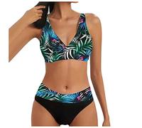 Maillot de Bain Femme 2 Pieces Vintage Bikini Ensembles de Vacances | Triangle Maillot de Bain pour Femmes ContrôLe Du Ventre Bloc De Couleur Deux Pièces Modestes