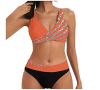 Maillot de Bain Femme 2 Pieces Vintage Bikini Ensembles de Vacances | Triangle Maillot de Bain pour Femmes ContrôLe Du Ventre Bloc De Couleur Deux Pièces Modestes