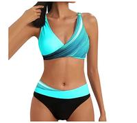 Maillot de Bain Femme 2 Pieces Vintage Bikini Ensembles de Vacances | Triangle Maillot de Bain pour Femmes ContrôLe Du Ventre Bloc De Couleur Deux Pièces Modestes