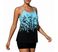 Maillot De Bain Femme 2 Pieces Vintage Imprimé - Maillot De Bain Femme Deux-Pièces Tankini Legere Comfit Souple, Beachwear Surf Sources Thermales Bleu Clair XL