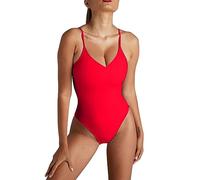 Maillot De Bain Femme 2 Push Up Femmes Couleur Unie col en V sans Coussin de Poitrine Gilet Caraco Licou Attache Grande Taille Sexy Triangle Maillot de Bain Bikini Maillot De Bain Bresilien (Red, XS)