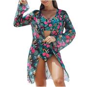 Maillot De Bain Femme 3 PièCes Imprimé avec Bikini Shorty Veste Taille Haute Bikinis Sexy Push Up Anti-UV SéChage Rapide Bikini Vêtements Soldes Swimwear de Plage Beachwear Pas Cher