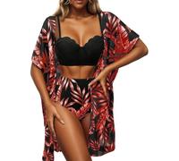 Maillot de Bain Femme 3 Pieces Maillot de Bain Amincissant pour île Tropicale, Bikini Trois pièces à imprimé Floral et Feuilles, Tankini pour Femme