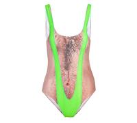 Maillot De Bain Femme Drole,Maillots de Bain Une Pièce pour Femme Impression 3D Faux Sein Poilu Drôle Coupe Haute Sexy Maillots de Bain Contrôle du Ventre Maillots de Bain Eté Casual Plage Bodysuits