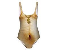 Maillot De Bain Femme Drole,Maillots de Bain Une Pièce pour Femme Impression 3D Faux Sein Poilu Drôle Coupe Haute Sexy Maillots de Bain Contrôle du Ventre Maillots de Bain Eté Casual Plage Bodysuits