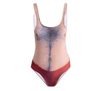 Maillot De Bain Femme Drole,Maillots de Bain Une Pièce pour Femme Impression 3D Faux Sein Poilu Drôle Coupe Haute Sexy Maillots de Bain Contrôle du Ventre Maillots de Bain Eté Casual Plage Bodysuits