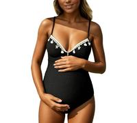 Maillot De Bain Femme Enceinte Maillots De Bain Maternité Robe Grande Taille Jupette Grossesse Curvy Short Haute Combishort Bikini Tankini avec Armature Festonné Jupe XXL Une Pièce 1 Shorty Piscine