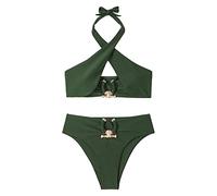 Maillot De Bain Femme Gainant Transbronzant Nouveaux Maillots de Bain Sexy Bikini Strap Solide Split Taille Haute Bikini Maillots pour Les Femmes Maillot Femme 2 Pieces (Green, S)