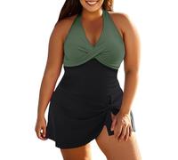Maillot De Bain Femme Grande Taille Maillot De sans Trace Bronzage Gaine Ventre Plat 2 Pièces Blanc Transbronzant avec Paréo Piscine Anti UV Shorty Tankini Plage Retro XL Jupette Noir Trifonction
