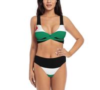 Maillot de bain femme imprimé drapeau palestine, ensemble bikini taille haute, maillots de bain sport deux pièces, Noir , XXL