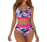 Maillot De Bain Femme Maillot'de Ronde 2 Piece Ventre Plat Pieces Bikini Taille Haute Push Up Amincissant Maillots Deux Pièces Grande avec Armature Ensemble Ado Fille Bandeau Tanga Haut,N-Rouge,XXL