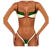 Maillot de bain Femme Push Up Sexy Maillot de bain Deux Pièces Plage Brésil Bikini Triangle Rembourré Mer Maillots de Bain Tanga Taille Haute Maillot de Bain Beachwear Soutien-gorge, vert, S