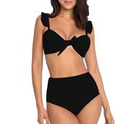 Maillot De Bain Femme Ronde 2 Piece Pieces Bandeau Tween Women Swimsuit Two Piece Bikini Sets with Chest Maillot De Bain Short Femme Ensemble Ete 2 Pieces (Black, L)