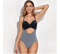 Maillot de bain Femme Stretch à Bretelle Sans manche Plage Imprimé - Noir gris - Marque inconnue S