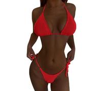 Maillot De Bain Femme Taille Haute 2 PièCes Femmes Strap Wrap Taille Haute Bikini Ensemble Maillot de Bain String Maillots Trois pièces Ensemble Sport Femme (Red, M)
