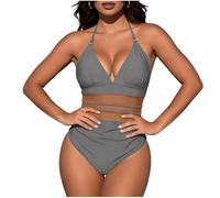 Maillot de Bain Femme Une Pièce Dos Nu Col Halter Découpe Lien Ajustable Taille Haute Coques Intégrées Uni Plage Piscine Vacances