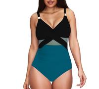 Maillot de Bain Femme Une Pièce Manche Longue Maillot de Bain en métal pour Femme, Modeste, Amincissant, Couverture complète, en Shorts Femme Short Maillots (Dark Blue, XL)