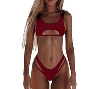 Maillot de Bain Femmes 2 Pieces Bikini Set Taille Haute Maillots Deux Pièces Rembourré Push Up Bikinis Col en V Classique Swimwear Élégant pour Vacances Plage Piscine