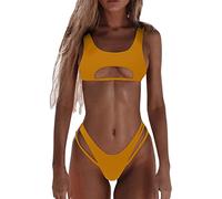 Maillot de Bain Femmes 2 Pieces Bikini Set Taille Haute Maillots Deux Pièces Rembourré Push Up Bikinis Col en V Classique Swimwear Élégant pour Vacances Plage Piscine