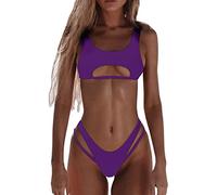 Maillot de Bain Femmes 2 Pieces Bikini Set Taille Haute Maillots Deux Pièces Rembourré Push Up Bikinis Col en V Classique Swimwear Élégant pour Vacances Plage Piscine