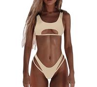 Maillot de Bain Femmes 2 Pieces Bikini Set Taille Haute Maillots Deux Pièces Rembourré Push Up Bikinis Col en V Classique Swimwear Élégant pour Vacances Plage Piscine