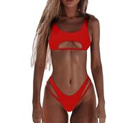 Maillot de Bain Femmes 2 Pieces Bikini Set Taille Haute Maillots Deux Pièces Rembourré Push Up Bikinis Col en V Classique Swimwear Élégant pour Vacances Plage Piscine