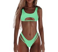 Maillot de Bain Femmes 2 Pieces Bikini Set Taille Haute Maillots Deux Pièces Rembourré Push Up Bikinis Col en V Classique Swimwear Élégant pour Vacances Plage Piscine