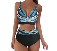 Maillot De Bain, Festonné Col V Bikini Set Floréal Maillot De Bain Une Pièce Laçage Bikini Bleu Roi Boho Maillot De Bain Femme 1 Pieces Gainant Maillot Gainant