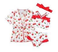 Maillot de Bain Fille 0-3 Ans 3 Pieces Plage Ensemble Bikini Bebe Debardeur Noeud Papillon + Culotte + Cache Maillot Piscine Tankini Set Mignon Vacances Sport Natation Swimwear (Rouge, 12-18 Mois)