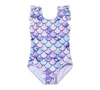 Maillot De Bain Fille 1 Piece 1-7 Ans écailles De Poisson Dinosaure Léopard Monokini Maillot De Bain Enfant Une Pièce à Col Carré à Volants Fille Chic Pas Cher Natation Piscine (6-7 Ans, Violet-d)
