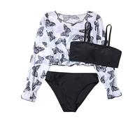 Maillot De Bain Fille 12 Ans 2 Pieces Bikini - Toddler Baby Girl's 3 Piece Swimsuits Prints Bikini Maillot De Bain Slip Manches Longues Filles Bikini Beach Maillots De Bain (Black 10-12 Years)